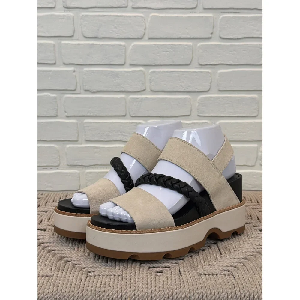 Sorel Platform Sandals Beige Suede Braided Strap Size 7